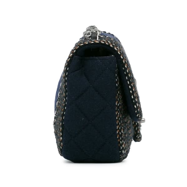 Pre-owned Chanel Small Jersey Tweed Flap Blue