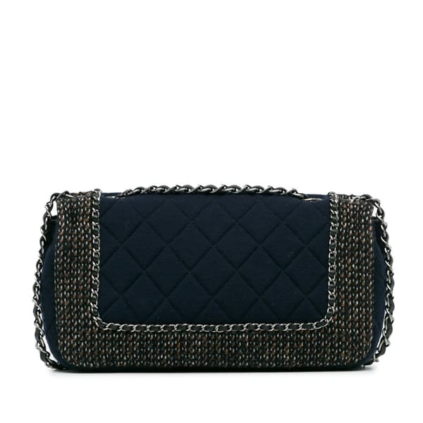 Pre-owned Chanel Small Jersey Tweed Flap Blue
