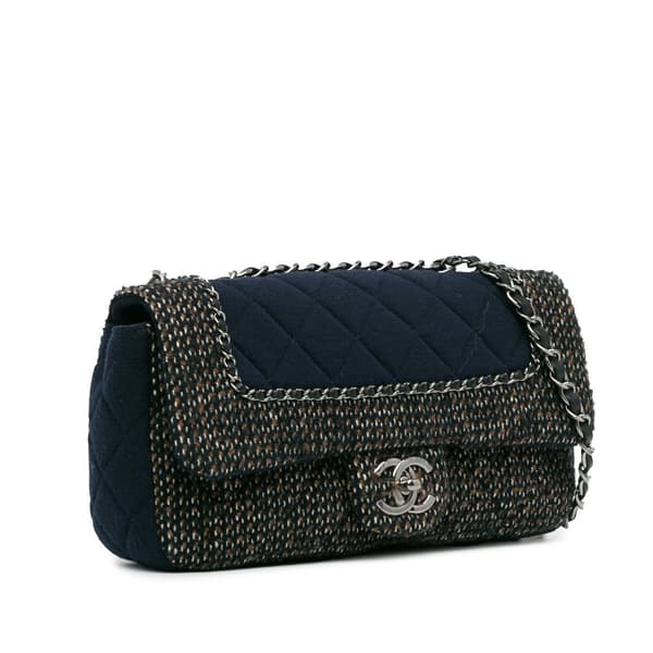 Pre-owned Chanel Small Jersey Tweed Flap Blue