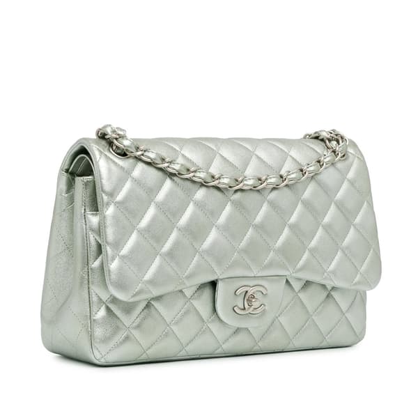 Pre-owned Chanel Jumbo Classic Lambskin Double Flap Silver