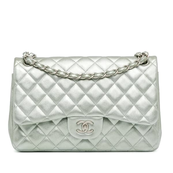 Pre-owned Chanel Jumbo Classic Lambskin Double Flap Silver