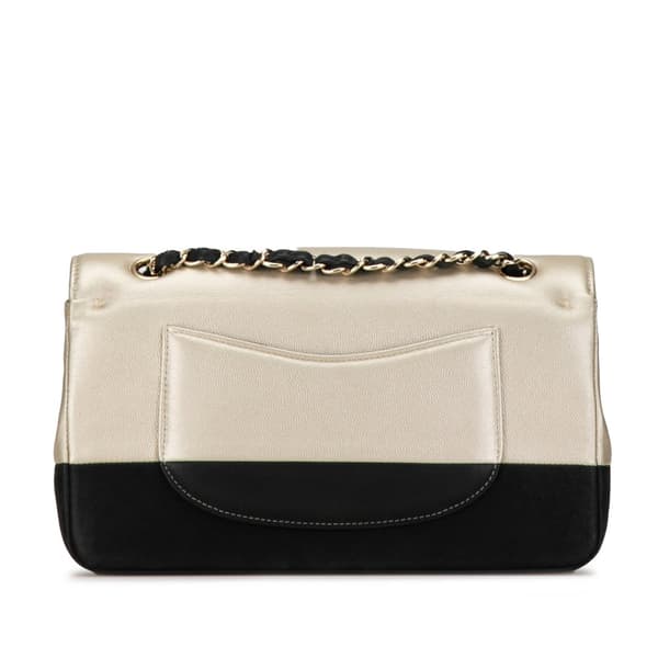 Pre-owned Chanel Medium Classic Bicolor Caviar Double Flap Silver