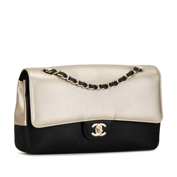 Pre-owned Chanel Medium Classic Bicolor Caviar Double Flap Silver