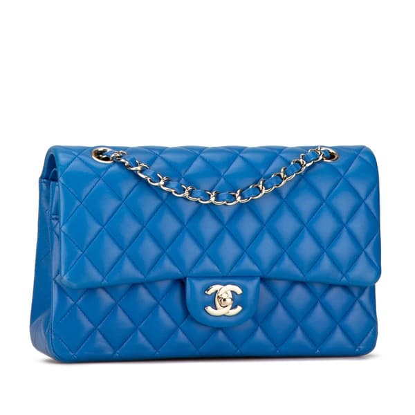 Pre-owned Chanel Medium Classic Lambskin Double Flap Blue