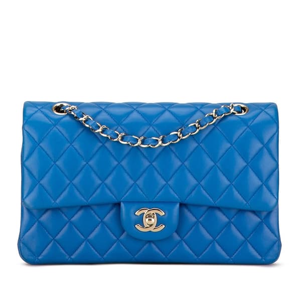 Pre-owned Chanel Medium Classic Lambskin Double Flap Blue