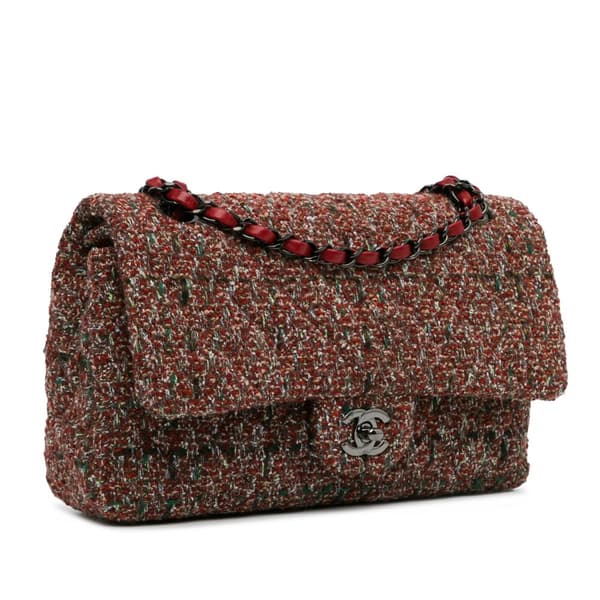 Pre-owned Chanel Medium Classic Tweed Double Flap Red