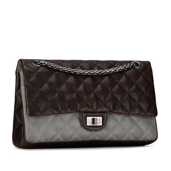 Pre-owned Chanel Caviar and Iridescent Calfskin Reissue 2.55 Double Flap 226 Brown