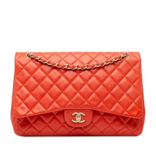 Pre-owned Chanel Maxi Classic Lambskin Single Flap Red