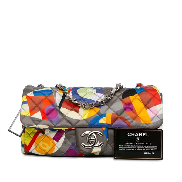 Pre-owned Chanel Small Printed Nylon Coco Color Flap Gray