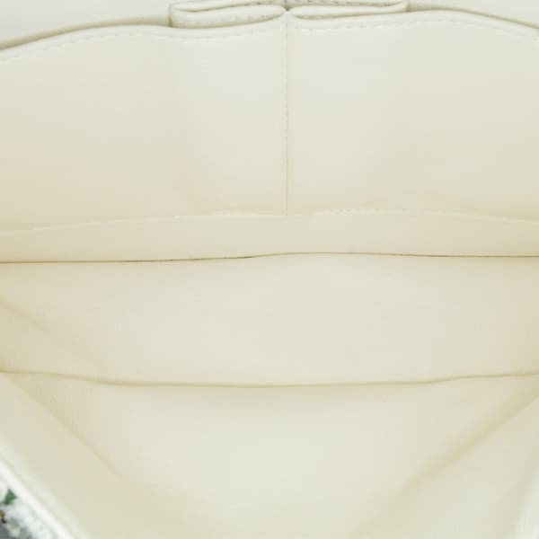 Pre-owned Chanel Medium Classic Chevron Tweed Floral Double Flap White