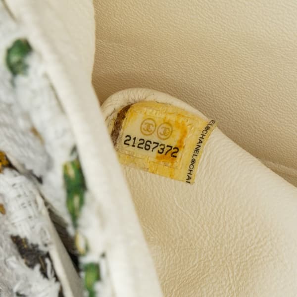 Pre-owned Chanel Medium Classic Chevron Tweed Floral Double Flap White