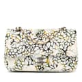 Miniatyrbild 1 av 10: Pre-owned Chanel Medium Classic Chevron Tweed Floral Double Flap White