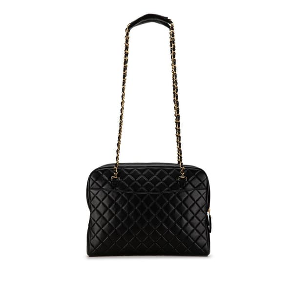 Pre-owned Chanel Quilted Lambskin Chain Shoulder Bag Black