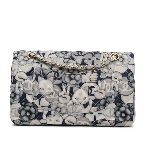 Pre-owned Chanel Medium Classic Nylon Cat Emoticon Double Flap White