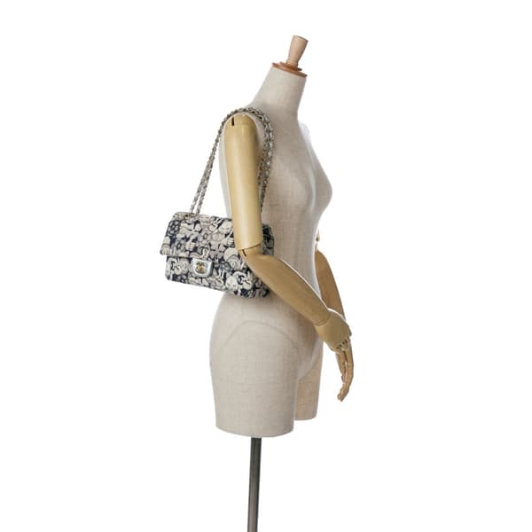 Pre-owned Chanel Medium Classic Nylon Cat Emoticon Double Flap White