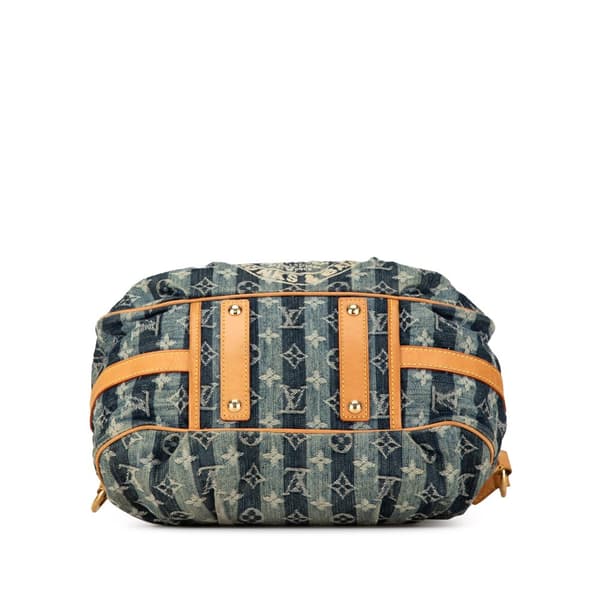Pre-owned Louis Vuitton Monogram Denim Porte Epaule Raye Cabas MM Blue