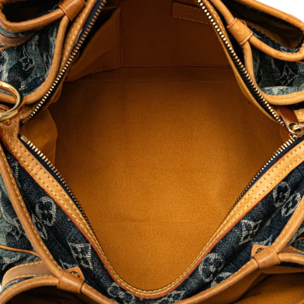 Pre-owned Louis Vuitton Monogram Denim Porte Epaule Raye Cabas MM Blue