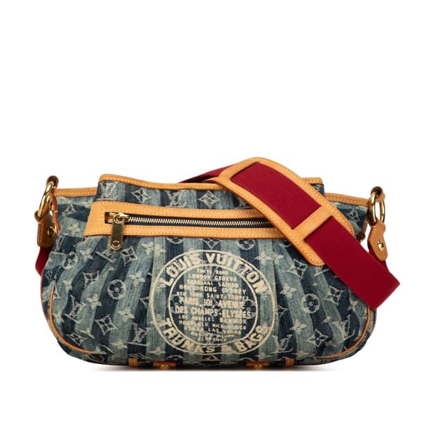 Pre-owned Louis Vuitton Monogram Denim Porte Epaule Raye Cabas MM Blue