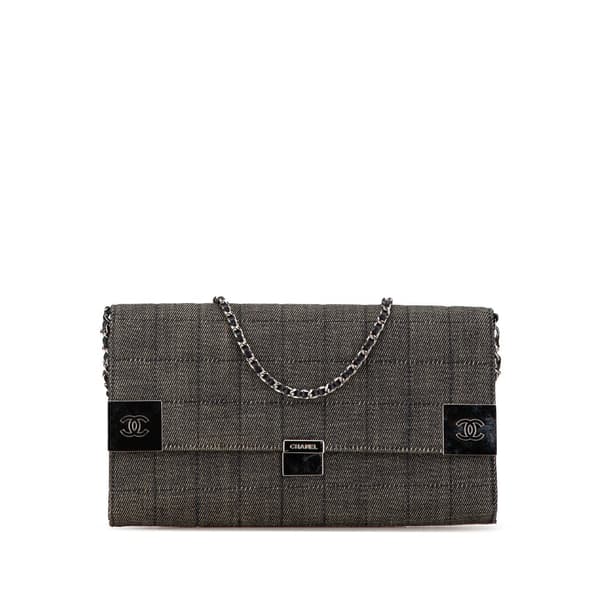 Pre-owned Chanel CC Choco Bar Denim Chain Flap Gray