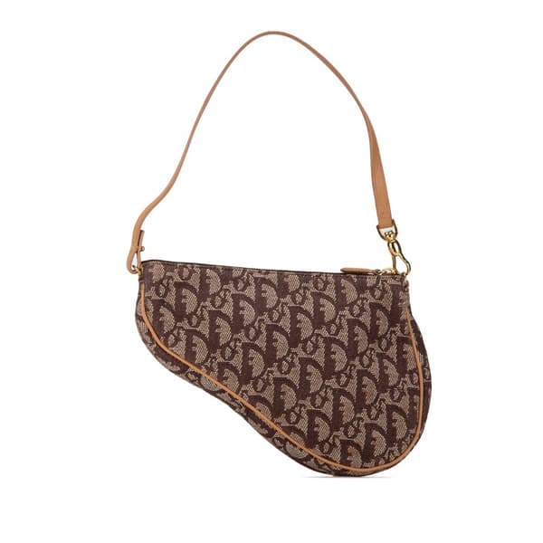 Pre-owned Dior Mini Diorissimo Canvas Saddle Pochette Brown