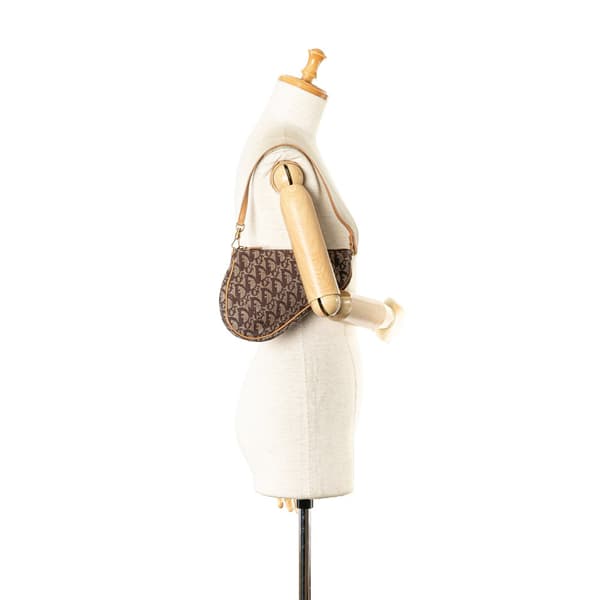 Pre-owned Dior Mini Diorissimo Canvas Saddle Pochette Brown