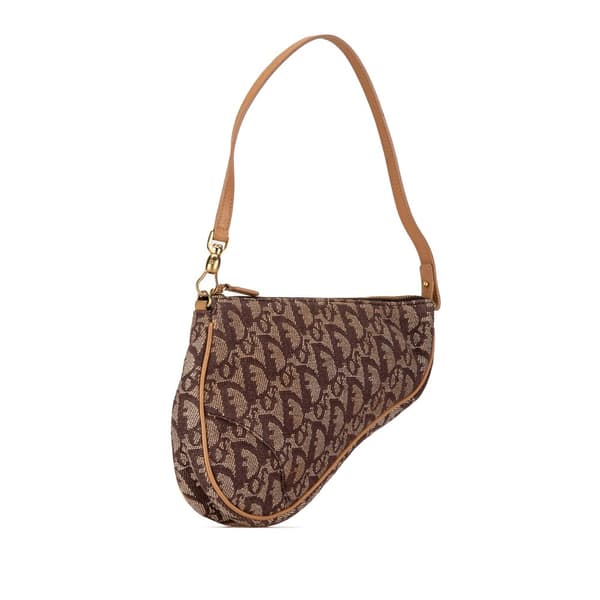 Pre-owned Dior Mini Diorissimo Canvas Saddle Pochette Brown