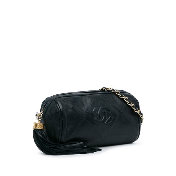 Pre-owned Chanel CC Lambskin Tassel Shoulder Bag Blue