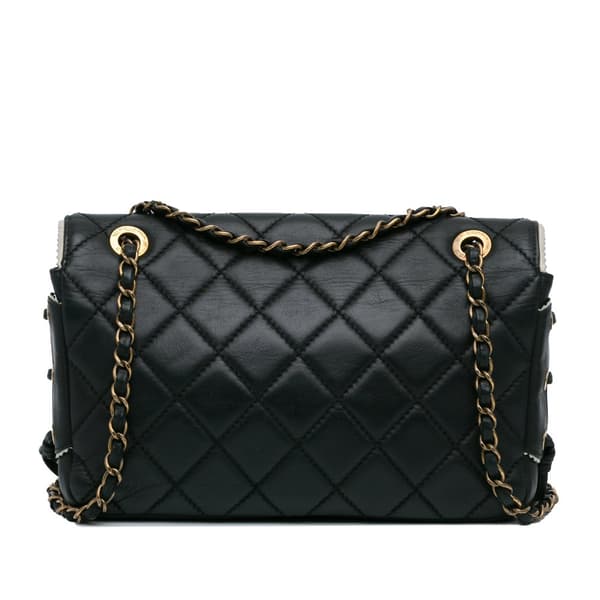 Pre-owned Chanel CC Quilted Lambskin Tassel and Border Embellished Flap Black