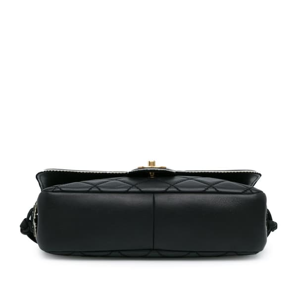 Pre-owned Chanel CC Quilted Lambskin Tassel and Border Embellished Flap Black