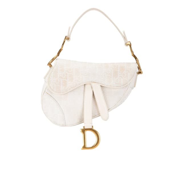 Pre-owned Dior Mini Oblique Canvas Saddle Bag White