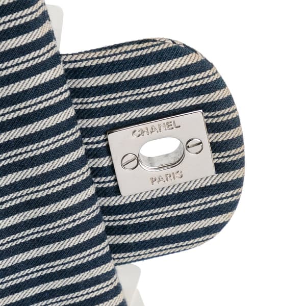 Pre-owned Chanel Medium Classic Canvas Sequin Stripes Double Flap Blue