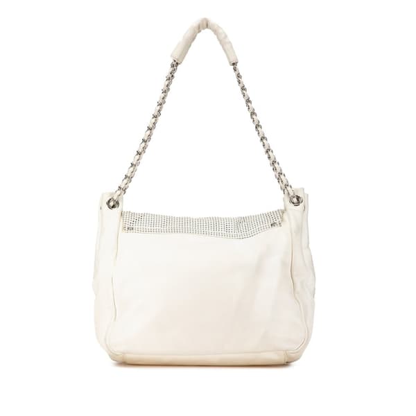 Pre-owned Chanel Caviar Perforated Hollywood Accordion Flap White