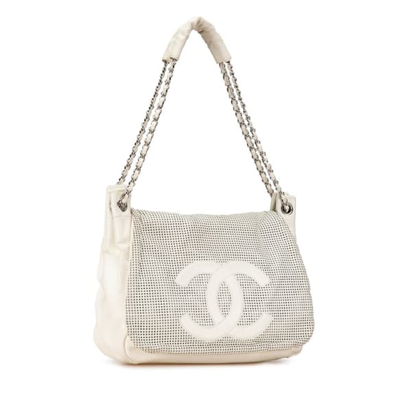 Pre-owned Chanel Caviar Perforated Hollywood Accordion Flap White
