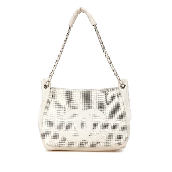 Pre-owned Chanel Caviar Perforated Hollywood Accordion Flap White
