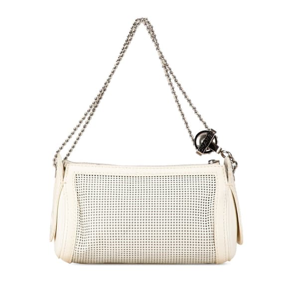 Pre-owned Chanel Caviar Perforated Pulley Shoulder Bag White