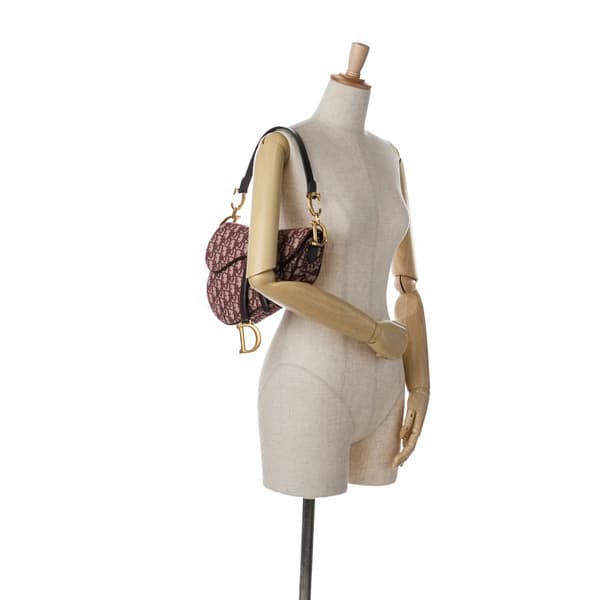 Pre-owned Dior Oblique Canvas Saddle Bag Red