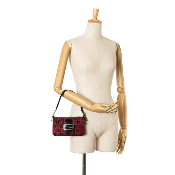Pre-owned Fendi Mini Zucchino Canvas Baguette Red