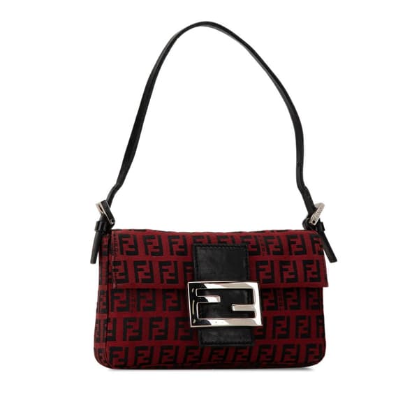 Pre-owned Fendi Mini Zucchino Canvas Baguette Red