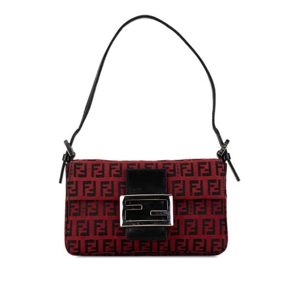 Pre-owned Fendi Mini Zucchino Canvas Baguette Red