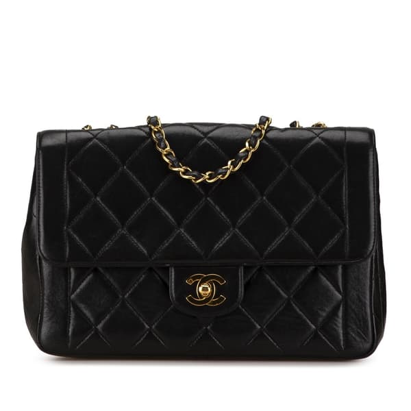 Pre-owned Chanel Medium CC Quilted Lambskin Border Single Flap Black