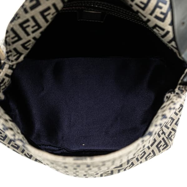 Pre-owned Fendi Zucchino Canvas Double Flap Shoulder Bag Gray