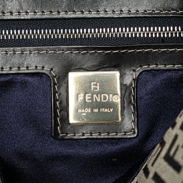 Pre-owned Fendi Zucchino Canvas Double Flap Shoulder Bag Gray