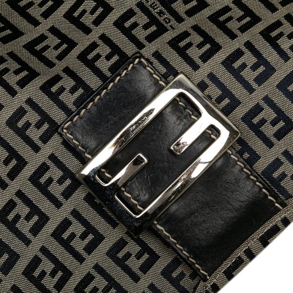 Pre-owned Fendi Zucchino Canvas Double Flap Shoulder Bag Gray
