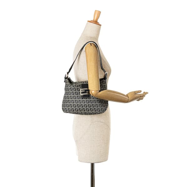 Pre-owned Fendi Zucchino Canvas Double Flap Shoulder Bag Gray