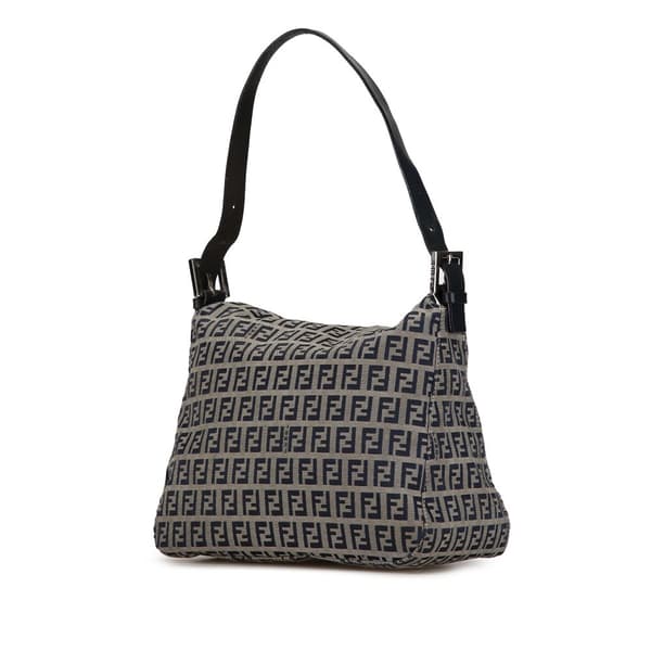 Pre-owned Fendi Zucchino Canvas Double Flap Shoulder Bag Gray