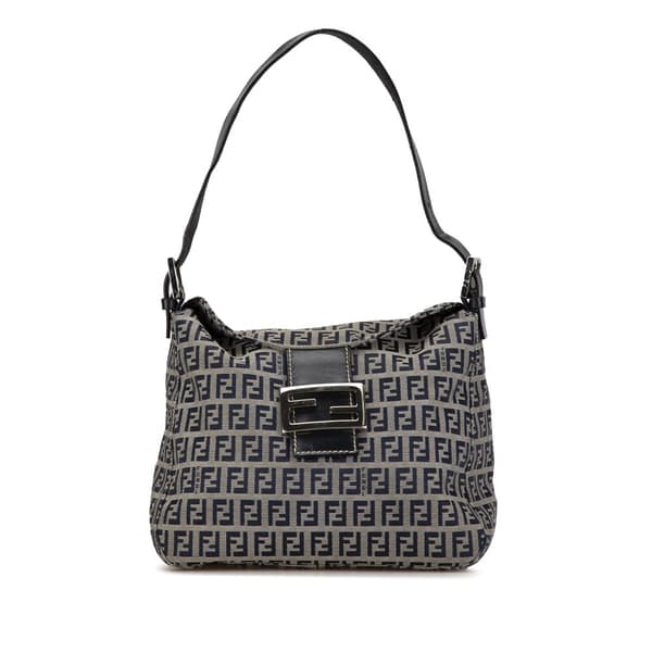 Pre-owned Fendi Zucchino Canvas Double Flap Shoulder Bag Gray