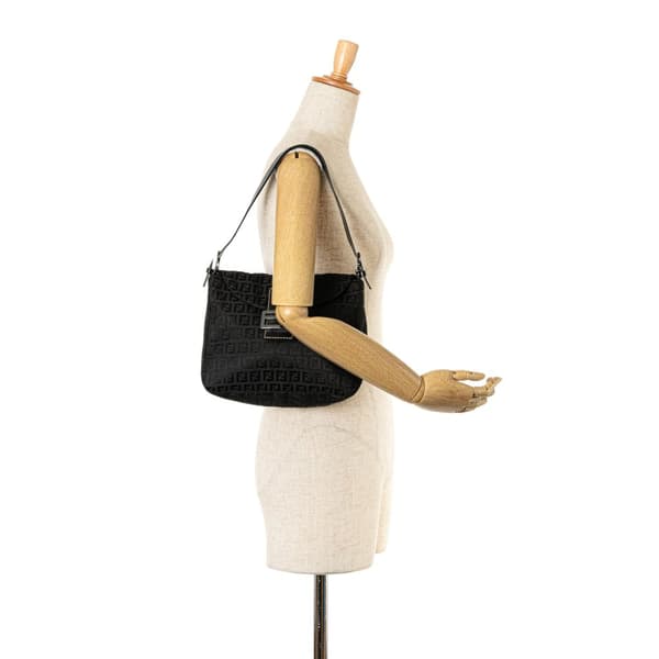 Pre-owned Fendi Zucchino Canvas Double Flap Mamma Black