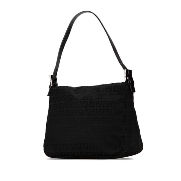 Pre-owned Fendi Zucchino Canvas Double Flap Mamma Black