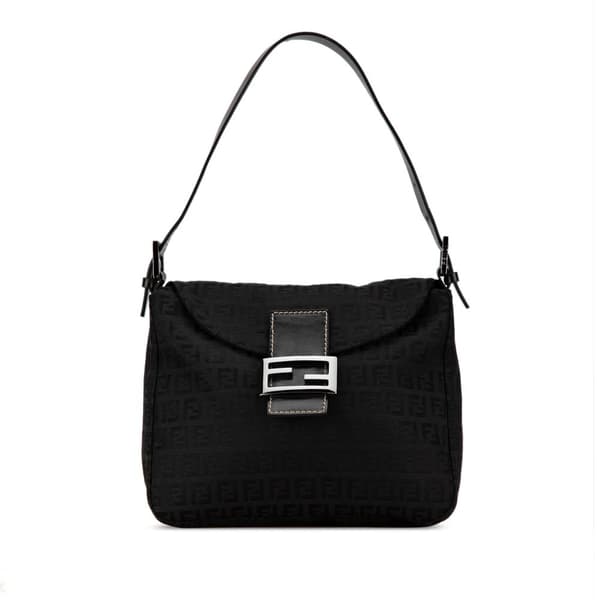 Pre-owned Fendi Zucchino Canvas Double Flap Mamma Black