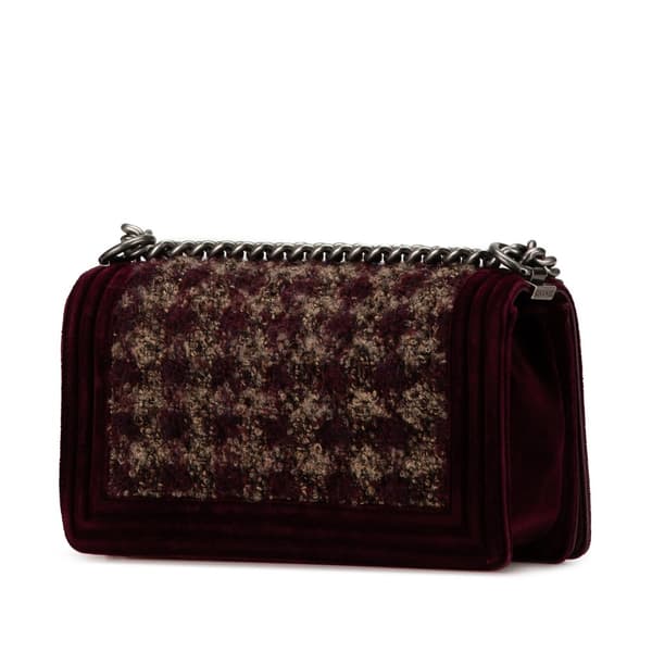 Pre-owned Chanel Old Medium Velvet and Tweed Boy Flap Red